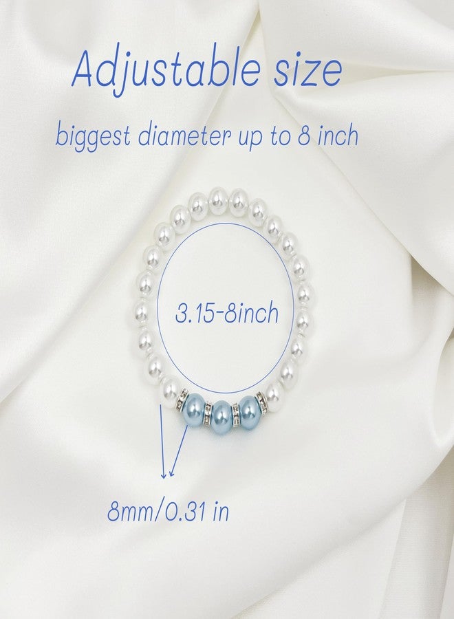 Dorla Cool Something Blue Gift for Bride Bridal Shower Gifts for Bride to be Pearl Beads Bracelet Bridal Party Wedding Accessory Jewelry (three blue) - Image 4